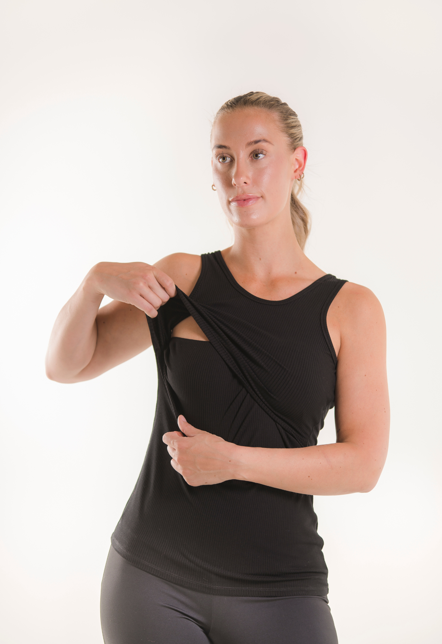Top de lactancia acanalado - negro