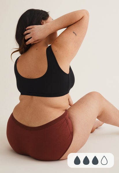 Braguita menstrual hipster, flujo medio, burdeos oxidado