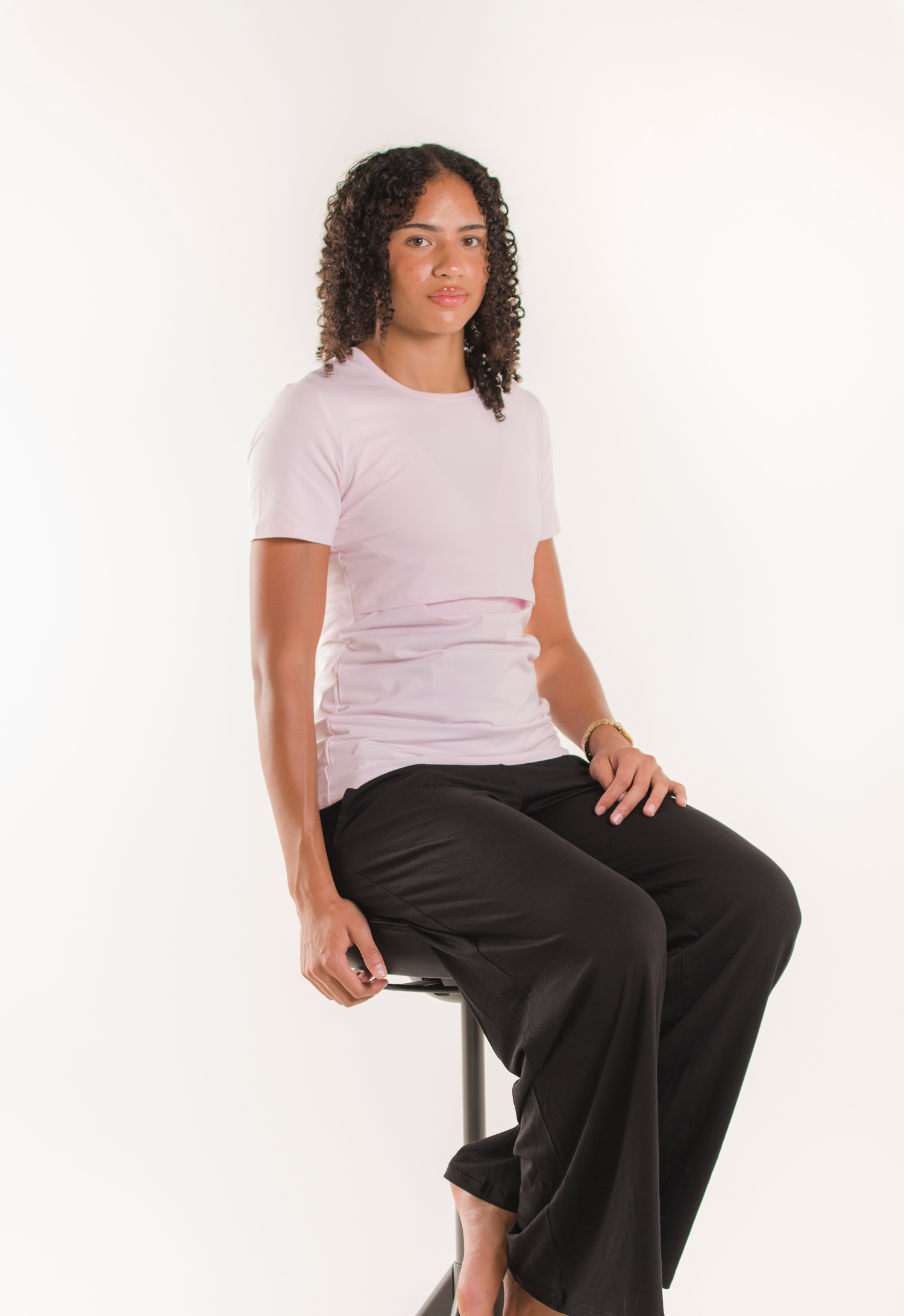 Top esencial de lactancia de manga corta - Rosa pastel