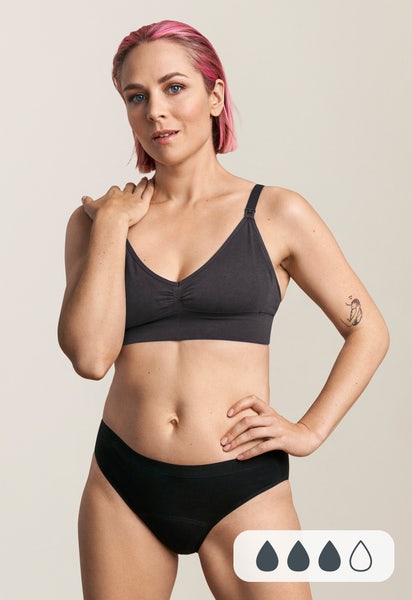 Braguita menstrual estilo bikini, flujo medio, negro