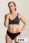 Braguita menstrual estilo bikini, flujo medio, negro
