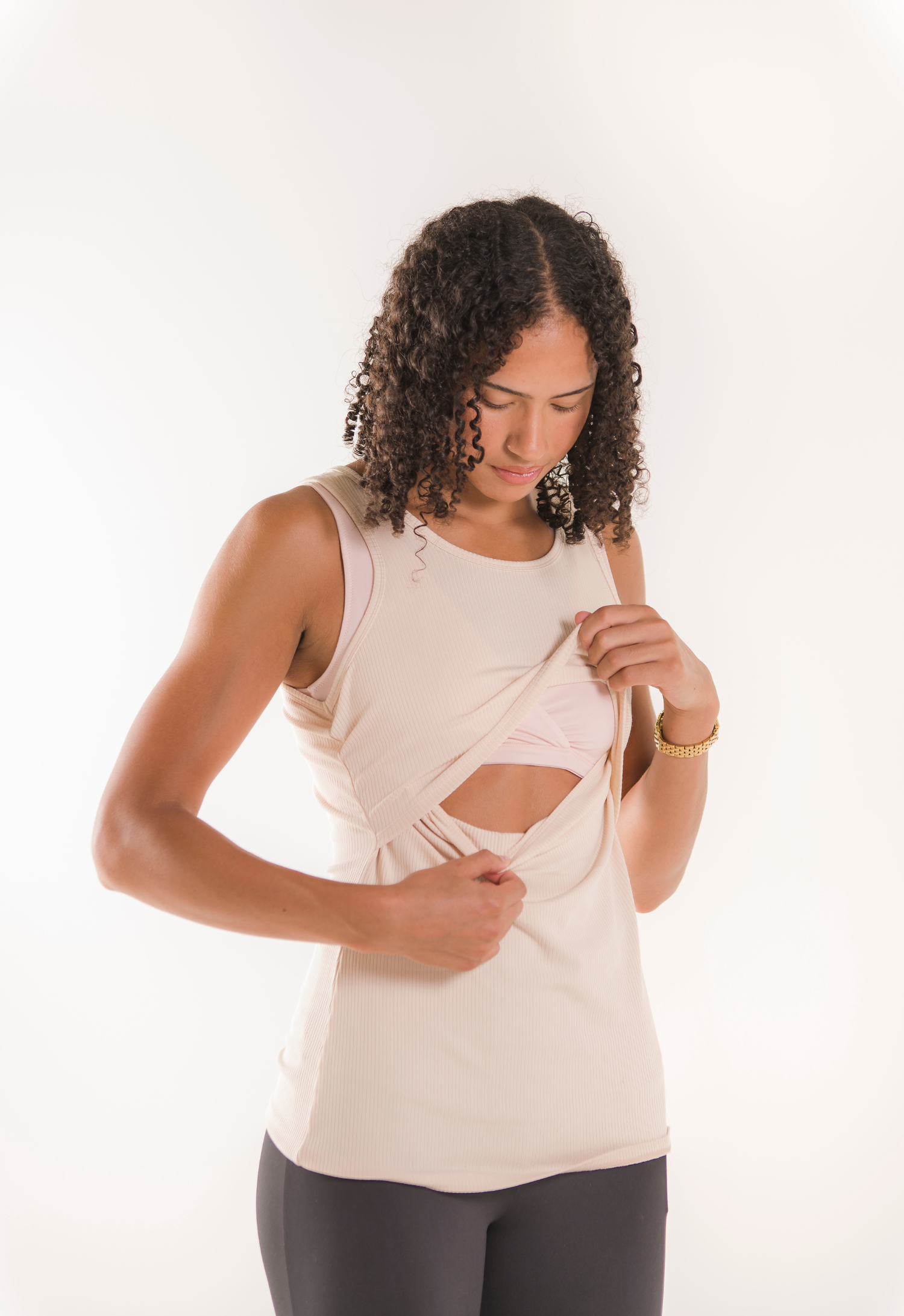 Top de lactancia acanalado - beige suave