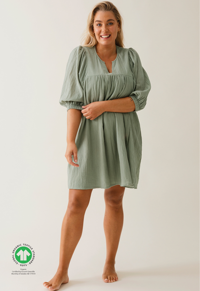Vestido corto premamá bohemio - Té verde
