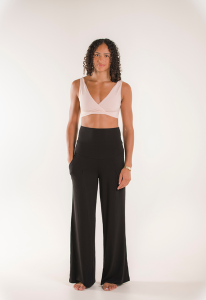 Pantalones premamá de pernera ancha y tejido suave - Negro