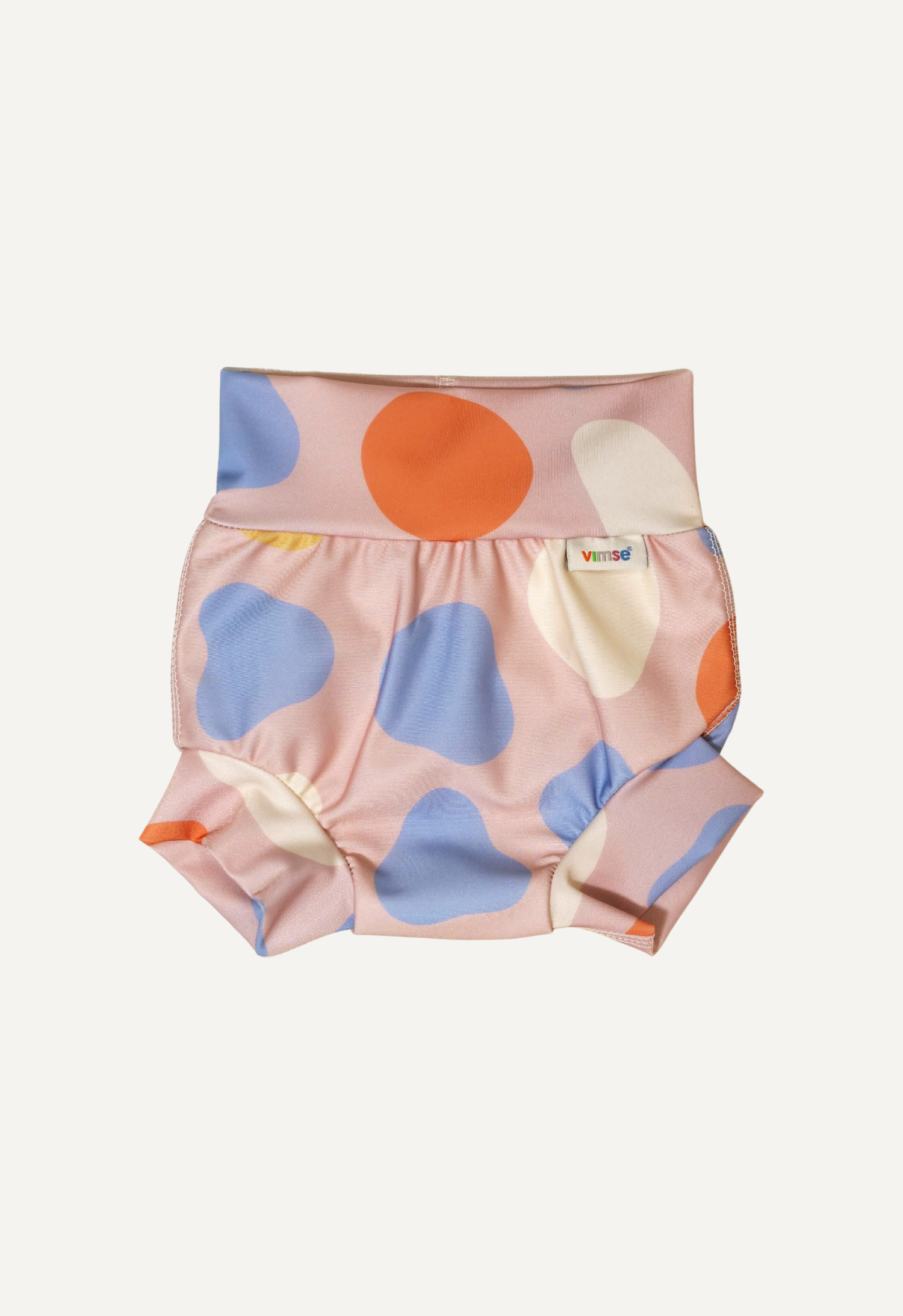 Pañal de natación talle alto, con estampado de formas rosas