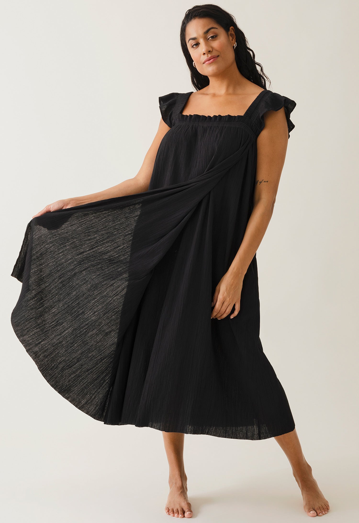 Vestido premamá boho con fruncido - Negro