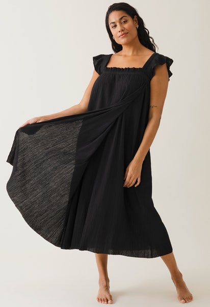 Vestido premamá boho con fruncido - Negro