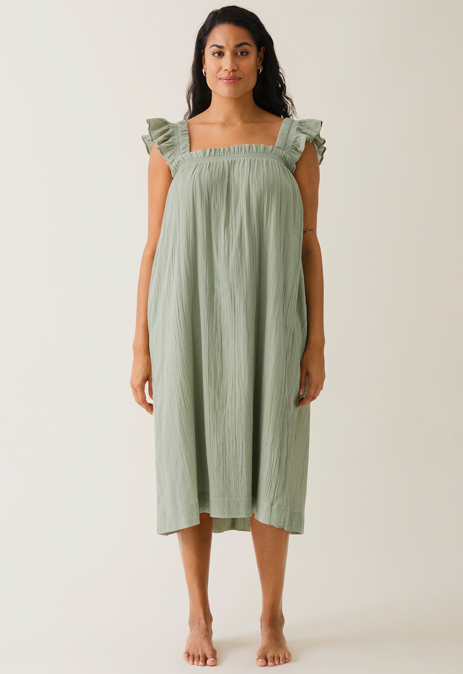 Vestido premamá boho con fruncido - Té verde
