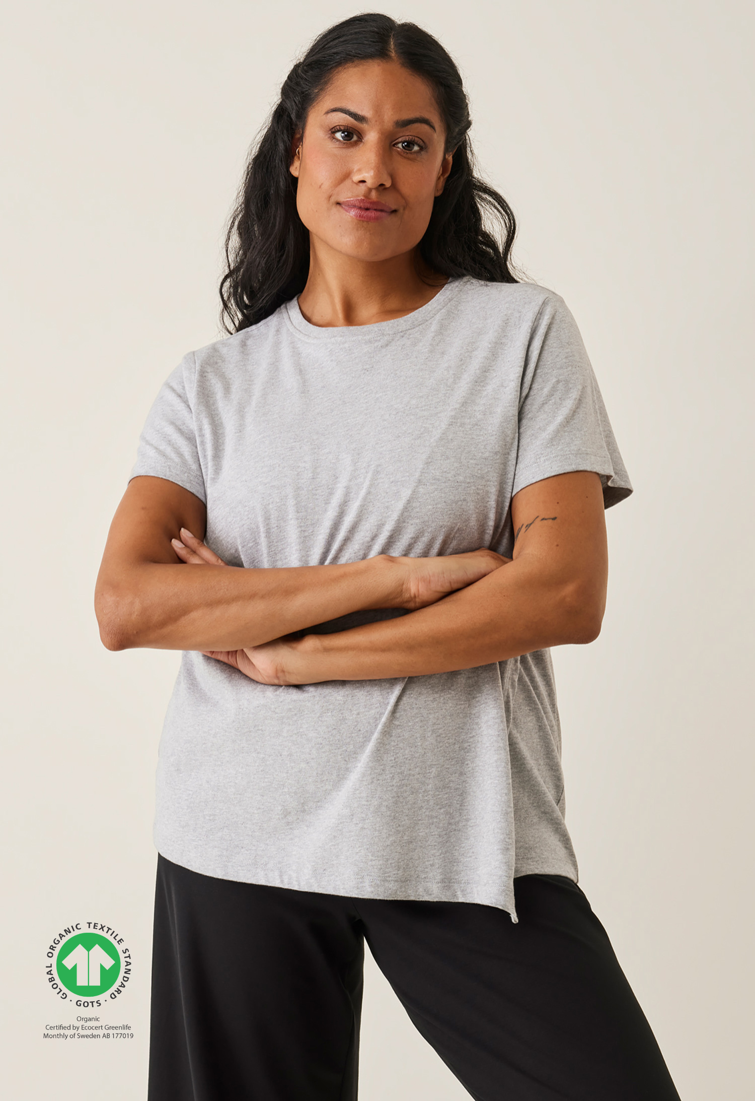 Camiseta premamá con acceso para lactancia - Gris jaspeado