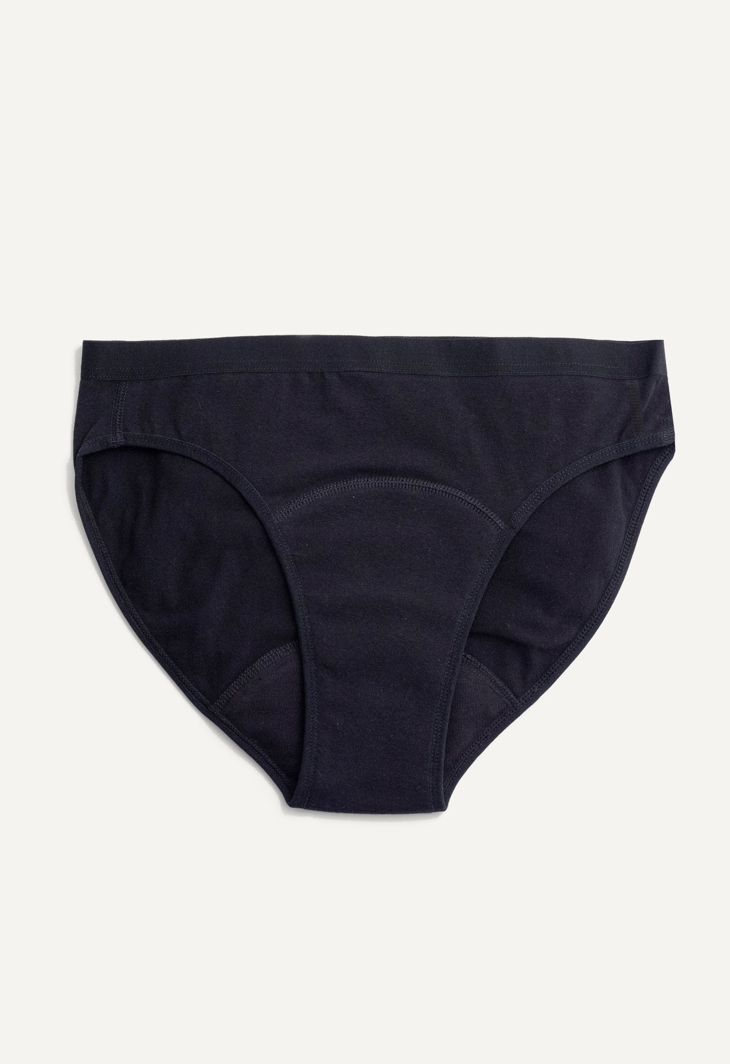 Braga menstrual tipo bikini para flujo ligero, negro
