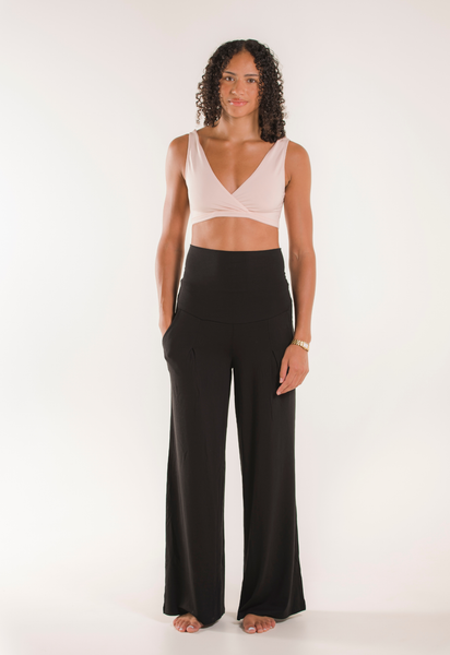 Pantalones premamá de pernera ancha y tejido suave - Negro