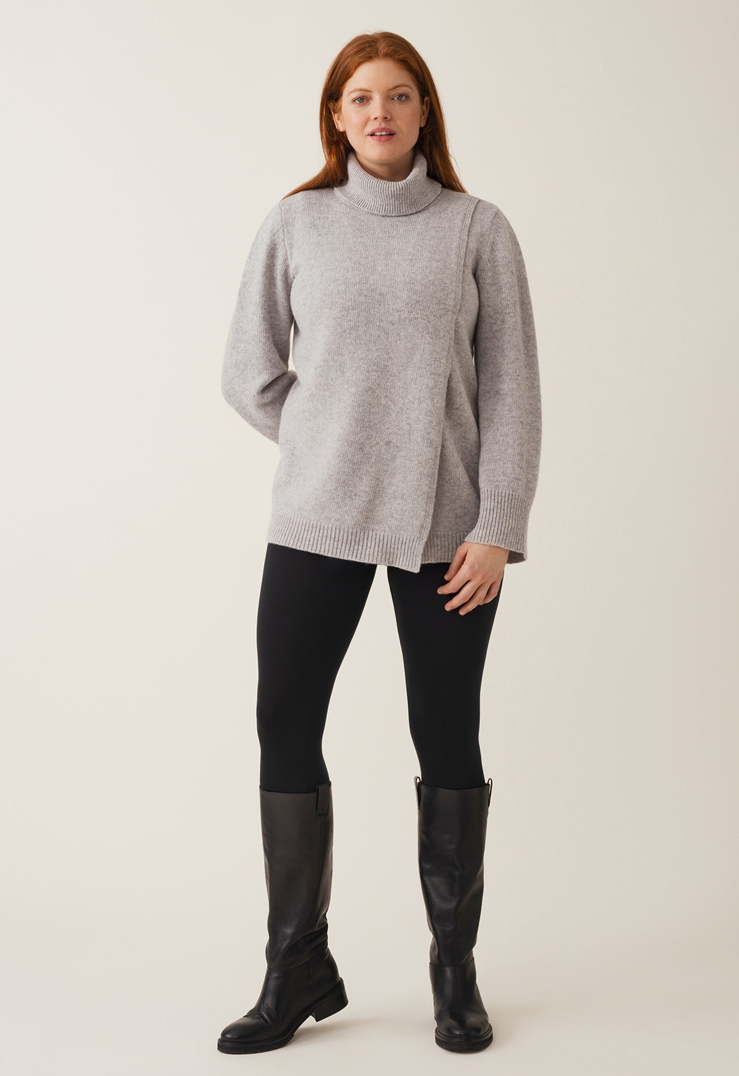 Túnica de lactancia de punto - Gris jaspeado claro