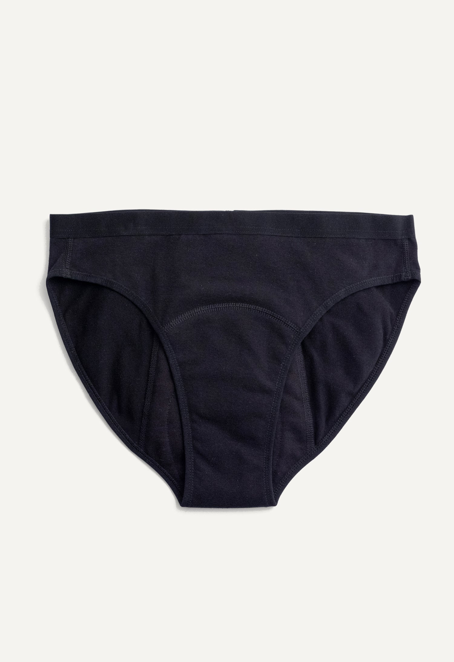 Braguita menstrual tipo bikini para flujo abundante, negra