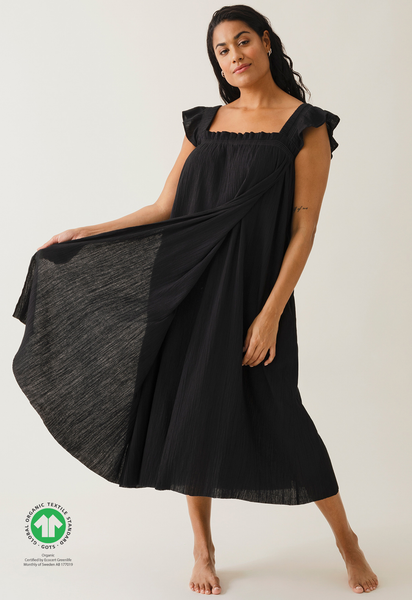 Vestido premamá boho con fruncido - Negro