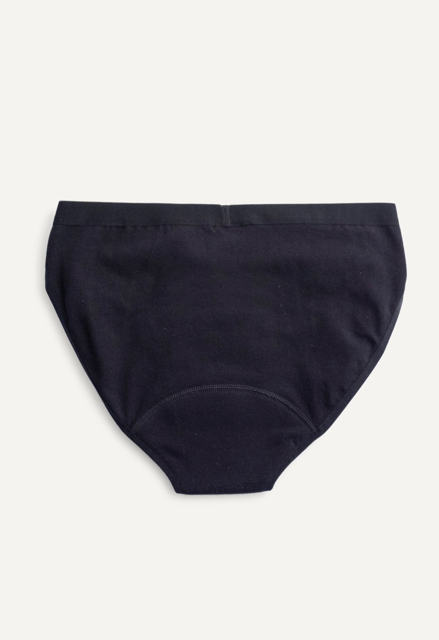 Braga menstrual tipo bikini para flujo ligero, negro