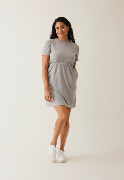Vestido corto tipo camisa - gris jaspeado