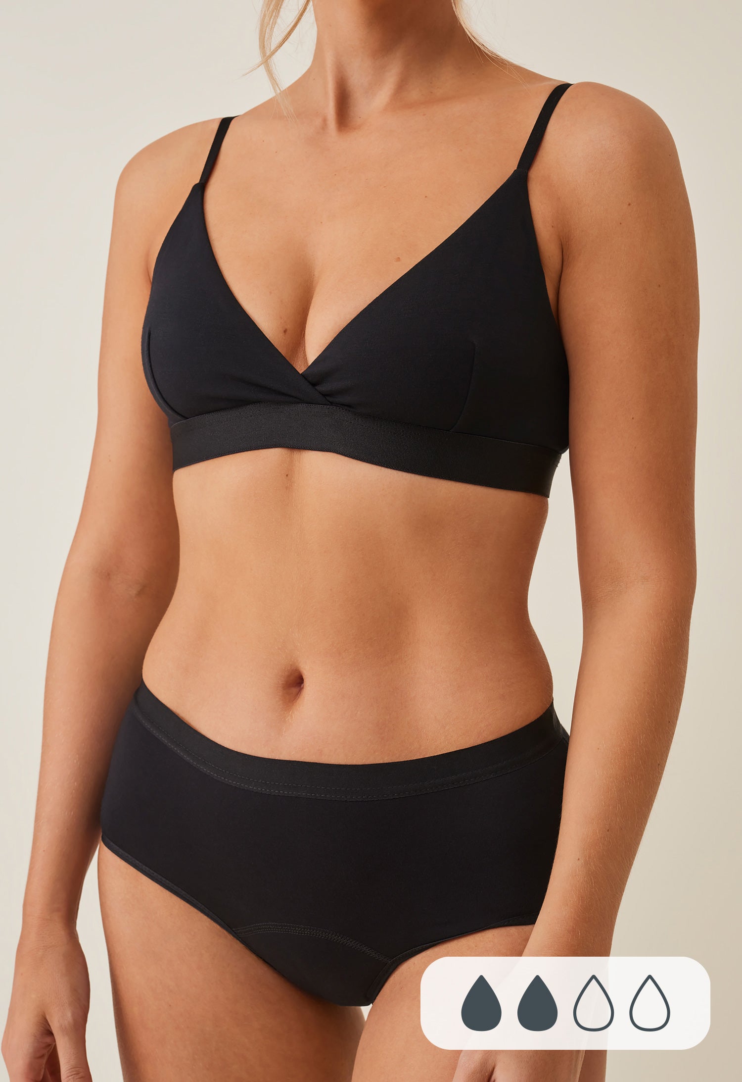 Braga menstrual hipster, flujo ligero, negro