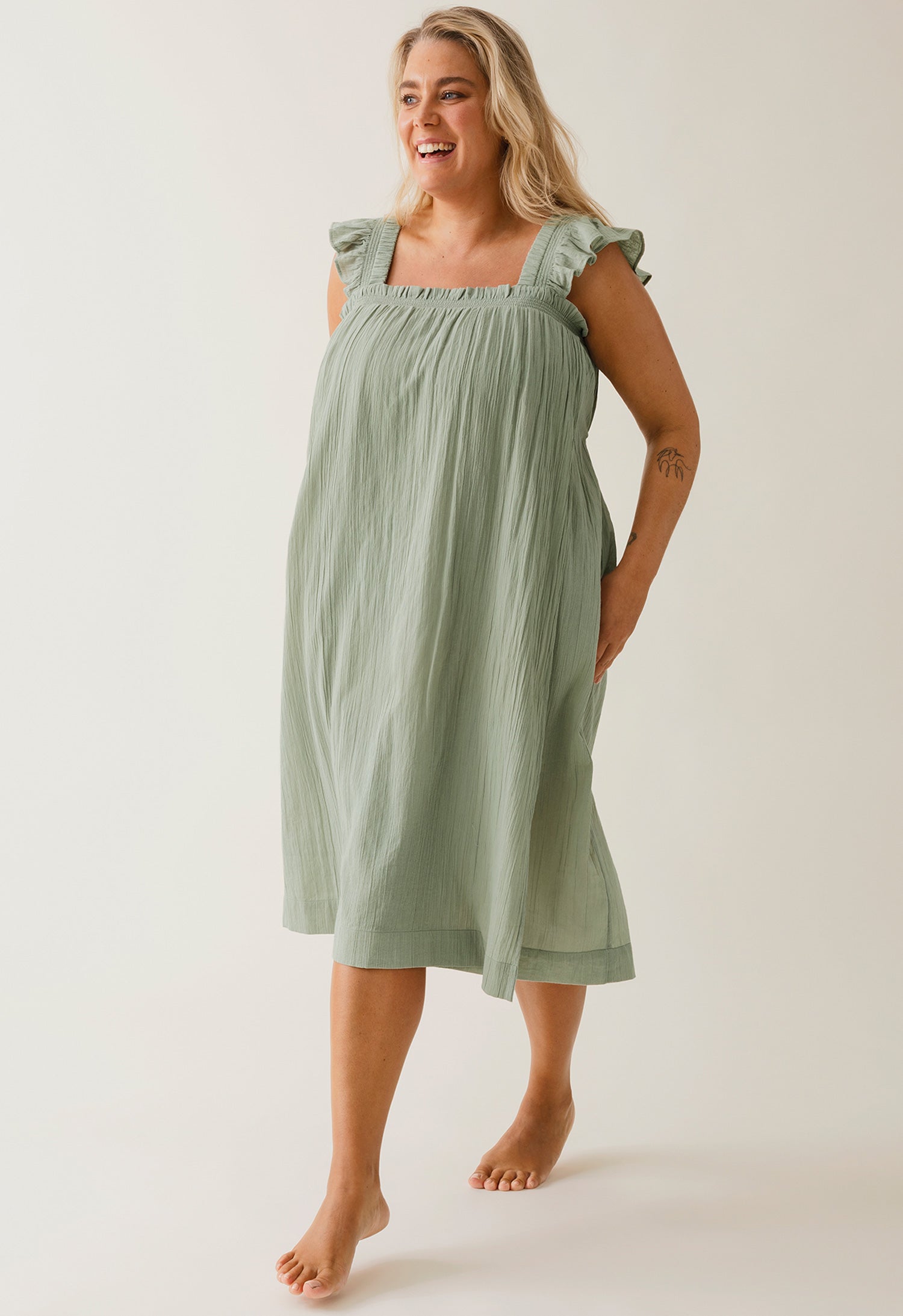 Vestido premamá boho con fruncido - Té verde