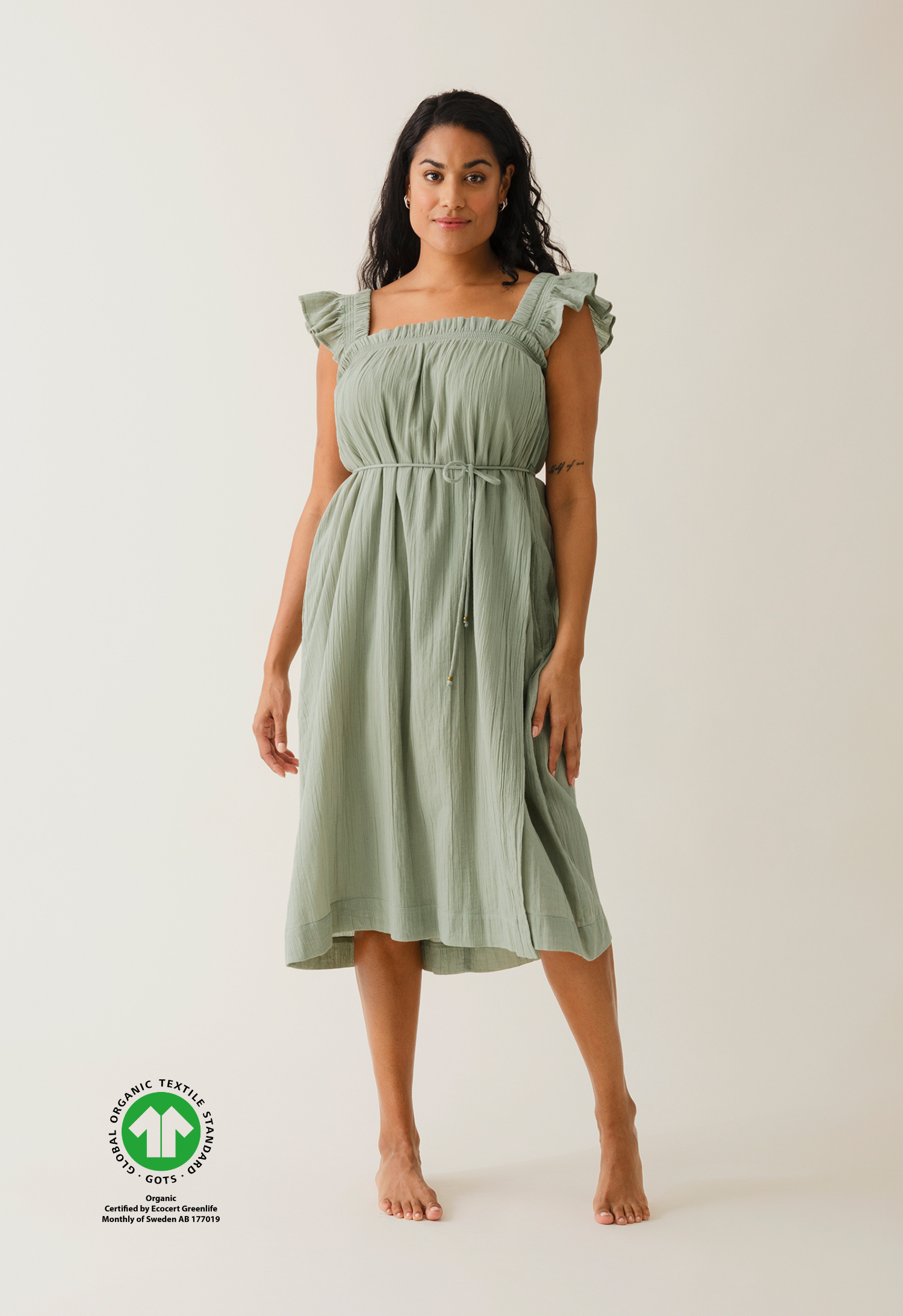Vestido premamá boho con fruncido - Té verde